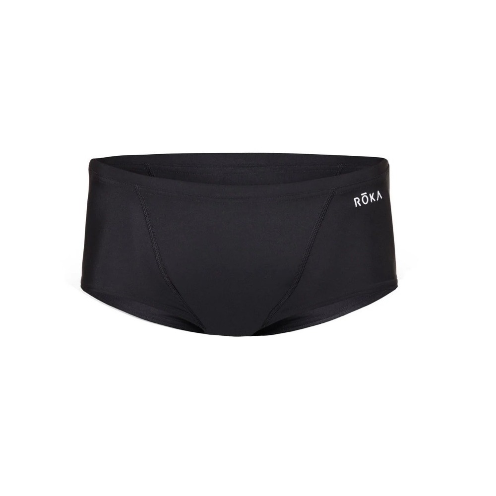 ROKA Mens Elite Square  Swim Briefs Black Training Trunks 32 M Drawstring UPF 50